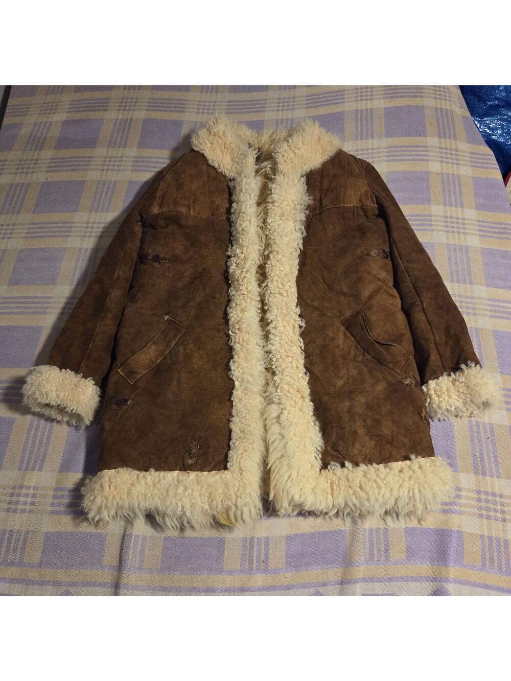 Vintage Tan 70s 60s Genuine Suede & Wool Penny Lane Afghan Coat